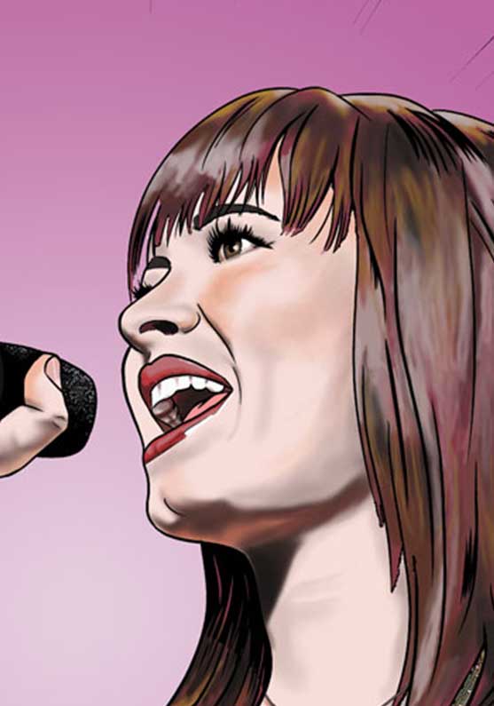 Ilustración Demi Lovato formato cómic. Demi Lovato cantando, ideal para decorar tu casa.