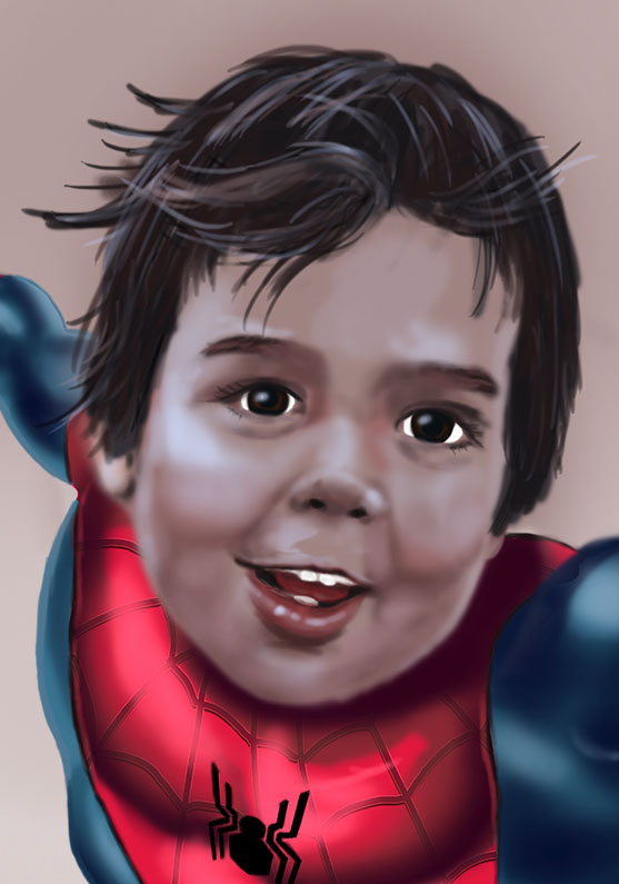 Dibujo de un niño convertido en spiderman