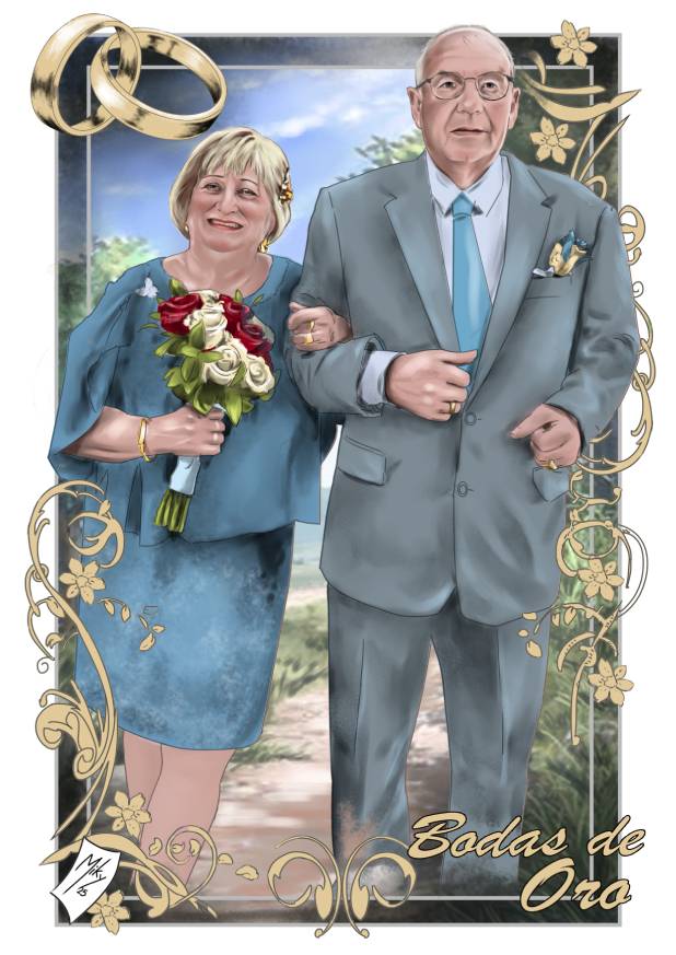 /Regalo personalizado para aniversario de 50 años: una obra de arte conmemorativa única, creada para simbolizar medio siglo de amor e historia compartida. Perfecto para sorprender a tu pareja o para un regalo inolvidable a tus padres en sus bodas de oro.