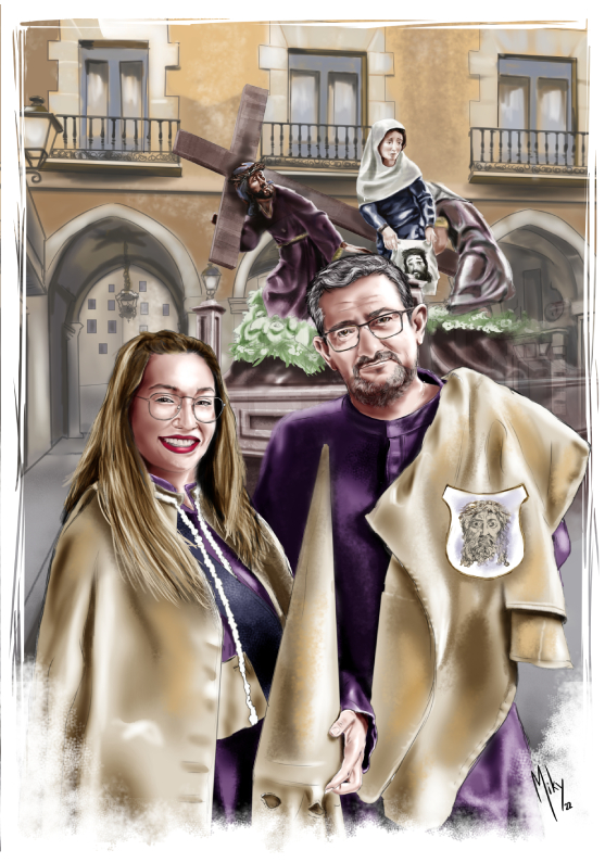 /Retrato de dos nazarenos de la hermandad de la Verónica de Semana Santa de Cuenca