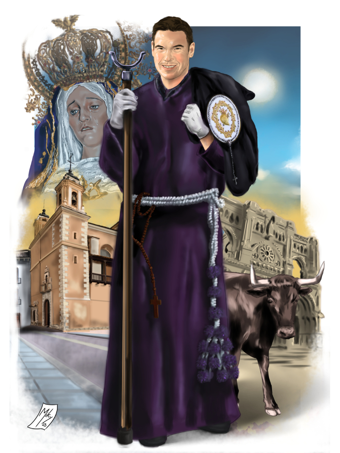 Retrato de nazareno en Semana Santa combinado con la fiesta de San Mateo de Cuenca