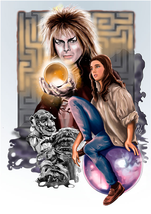 Ilustración basada en la película de 1986, Dentro del laberinto, protagonizada por David Bowie y Jennifer Connelly