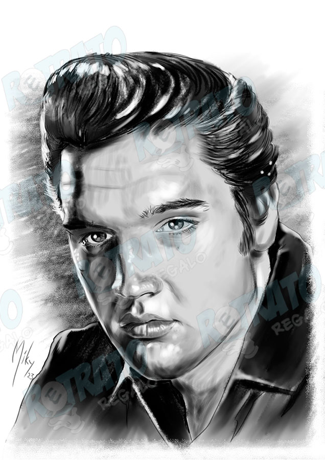 Retrato a lápiz y carboncillo de Elvis Presley. Se vende copia en papel a máxima calidad