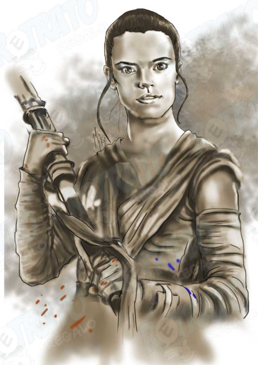 Dibujo de la protagonista del episodio VII de Star Wars - Rey. El despertar de la fuerza