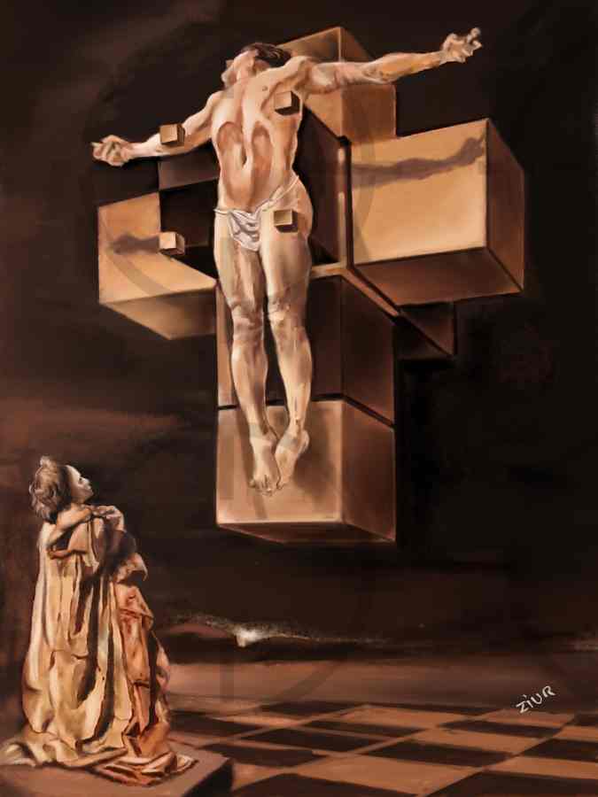 COLECCIÓN ZIUR: Interpretación de la obra de la Crucifixión de Dali. Acrílico sobre lienzo