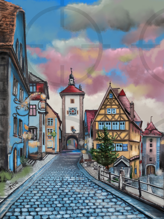 /COLECCIÓN ZIUR: Acrílico de la Plaza Plonlein de Rothenburg, Alemania. 