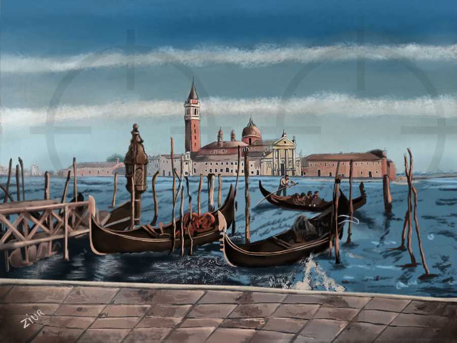 /Colección ZIUR: Ilustración de Venecia. Cuadro sobre lienzo con técnica mixta