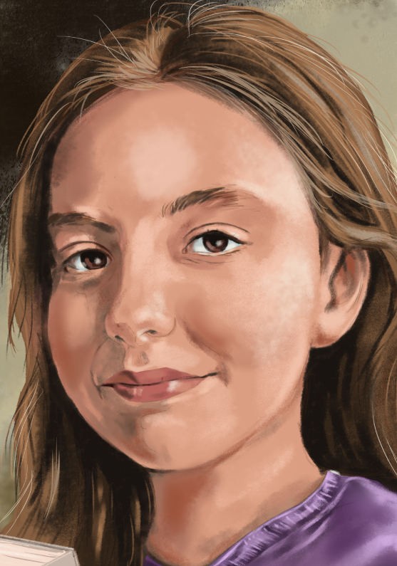 Detalle 3 Retrato de una niña sobre lienzo con un libro entre las manos