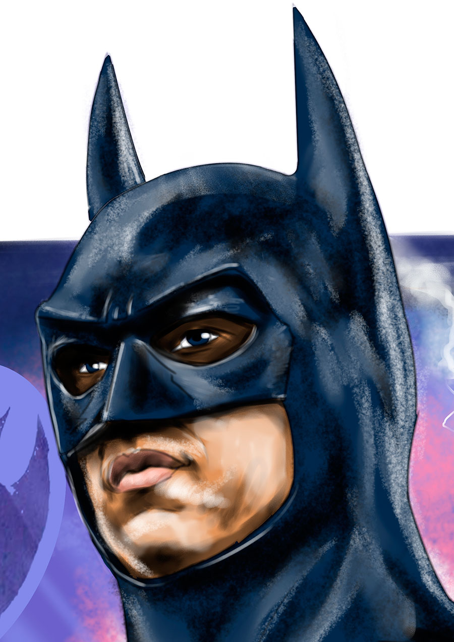 Detalle 2 Batman del director Tim Burton y del actor Michael Keaton. Representación de las peliculas Batman y Batman vuelve