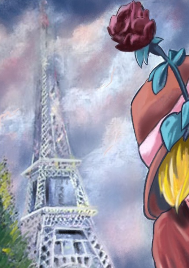 Detalle 3 Ilustración de una hermosa escena de un beso en la ciudad de París