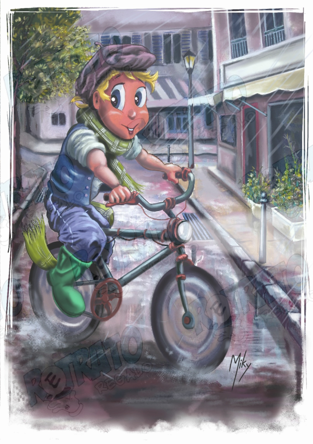 Detalle 1 Ilustración de un paseo en bicicleta por una calle de París