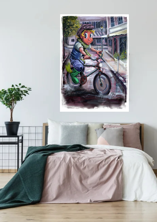 Ilustración de un paseo en bicicleta por una calle de París