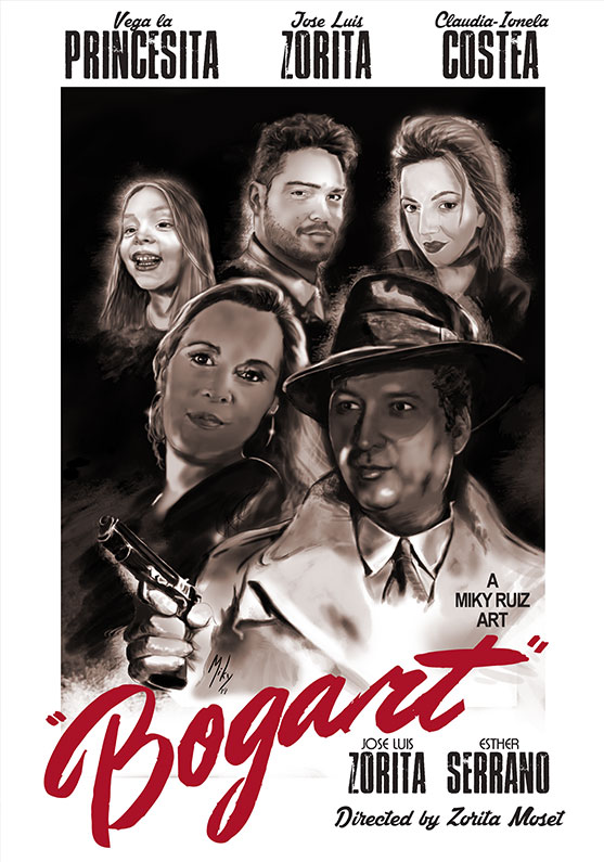 Detalle 1 Cuadro versionando la película de Humphrey Bogart, Casablanca. Los protagonistas son los miembros del pub de Cuenca: Bogart