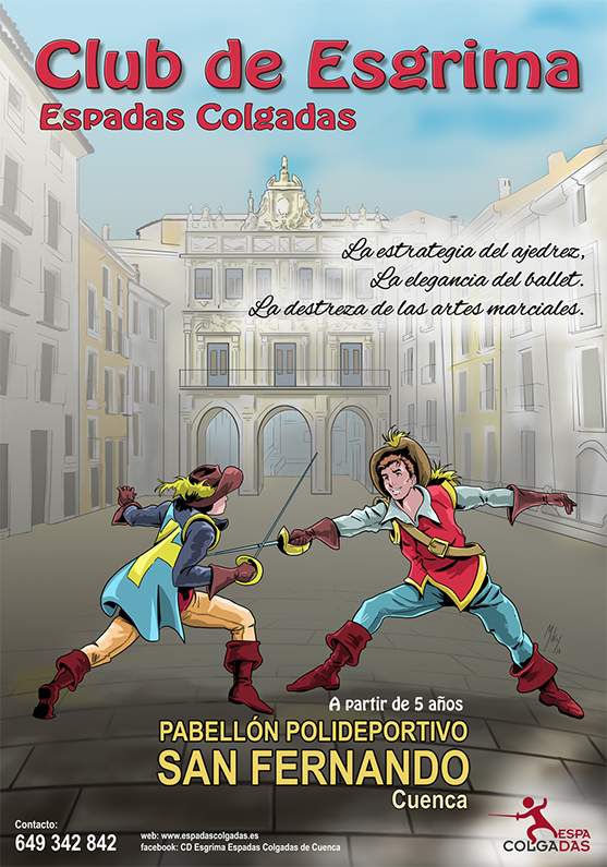 Detalle 2 Ilustración realizada a lápiz, entintado y coloreado digital. Dibujo para el cartel de esgrima promoción de Cuenca 2018