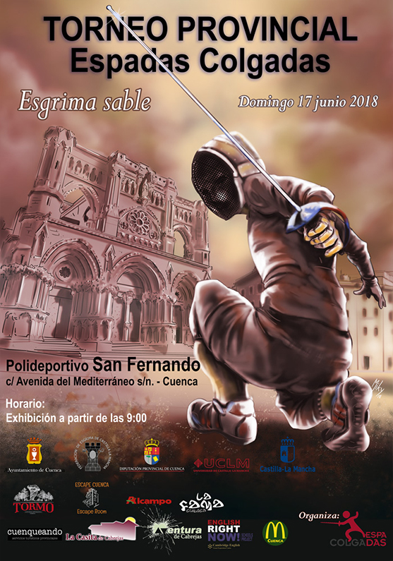 Detalle 2 Ilustración realizada a lápiz, entintado y coloreado digital. Dibujo para el cartel de esgrima provincial de Cuenca 2018