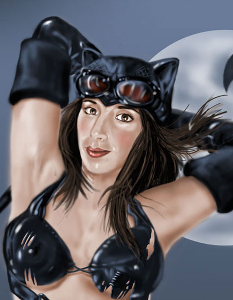 Detalle 2 Ilustración de Catwoman en una posición sexy, característica de esta anti heroina del comic DC. Ilustración sobre foam 42xm x 60cm