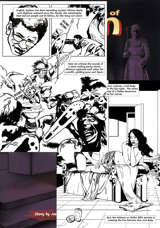 Detalle 2 Comic realizado con bocetos a lápiz y entintado digital. Portada a color y viñetas interior en blanco y negro