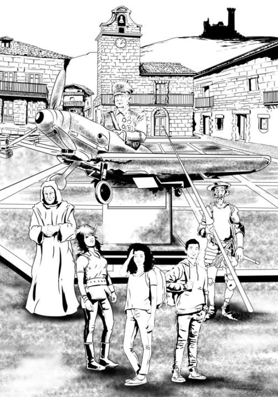 Detalle 2 Ilustración realizada para la portada del libro de Pedro Saugar Segarra llamado: TURILEDA. Dibujo en blanco y negro con algunos colores y grises