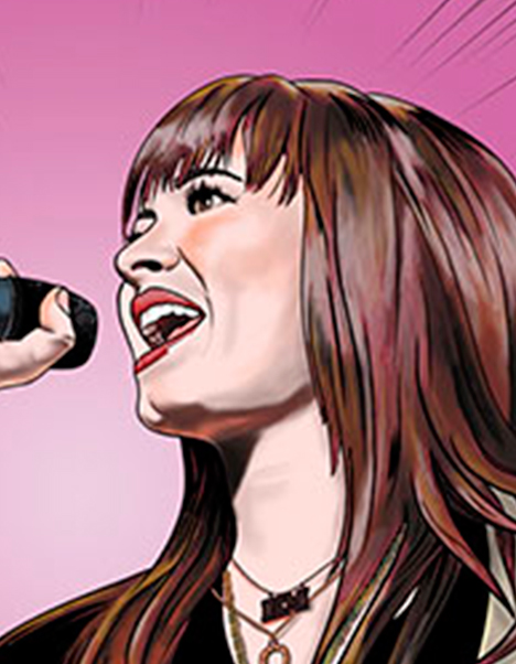 Detalle 2 Ilustración Demi Lovato formato cómic. Demi Lovato cantando, ideal para decorar tu casa.