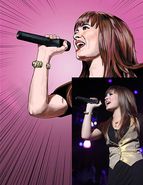 Ilustración Demi Lovato formato cómic. Demi Lovato cantando, ideal para decorar tu casa.