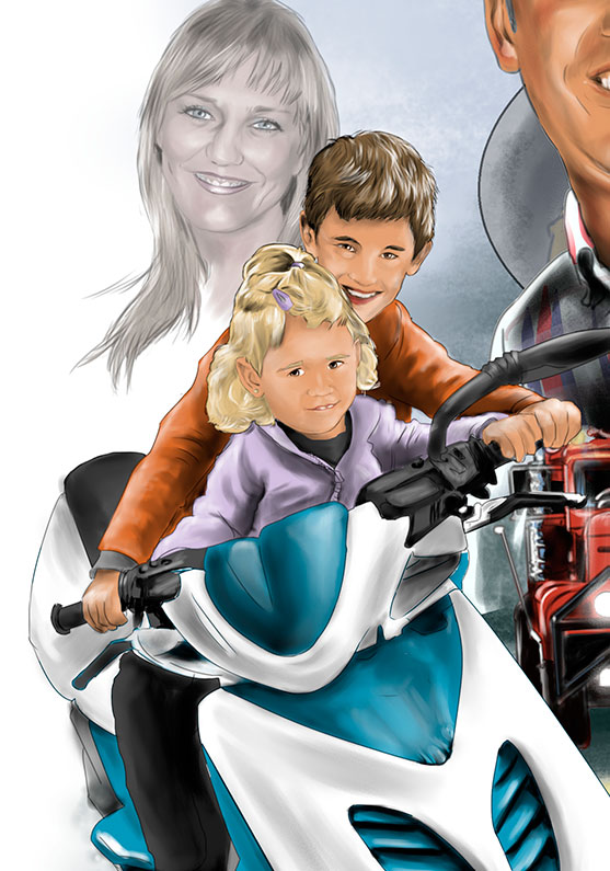 Detalle 3 Dibujo de una familia a precio económico con sus hobbies favoritos