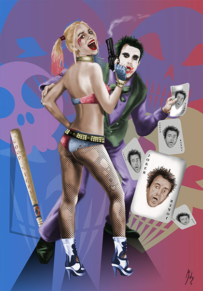 Detalle 1 Dibujo de Joker y Harley Quinn de los comics DC. Transformación a Joker.
