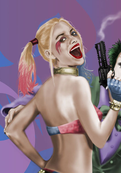 Detalle 3 Dibujo de Joker y Harley Quinn de los comics DC. Transformación a Joker.