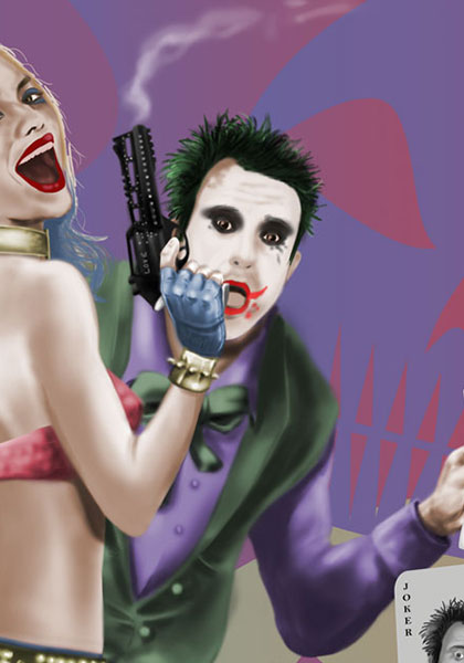 Dibujo de Joker y Harley Quinn de los comics DC. Transformación a Joker.