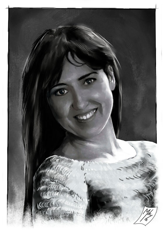 Detalle 1 Retrato de una chica con estilo mixto de carboncillo y pastel sobre papel carson