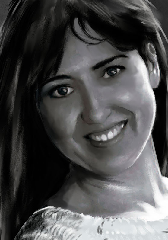 Detalle 2 Retrato de una chica con estilo mixto de carboncillo y pastel sobre papel carson