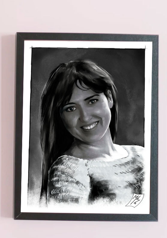 Detalle 3 Retrato de una chica con estilo mixto de carboncillo y pastel sobre papel carson