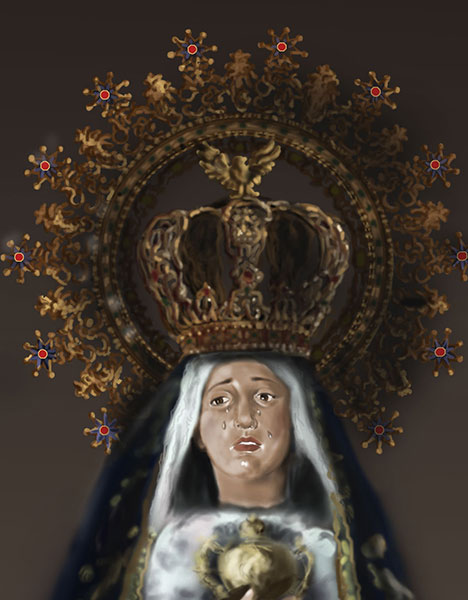Detalle 3 Cuadro de dos pasos de Semana Santa de Cuenca. Jesús de las turbas y la Soledad del Puente.