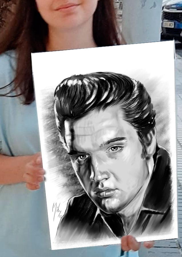 Detalle 4 Retrato a lápiz y carboncillo de Elvis Presley. Se vende copia en papel a máxima calidad