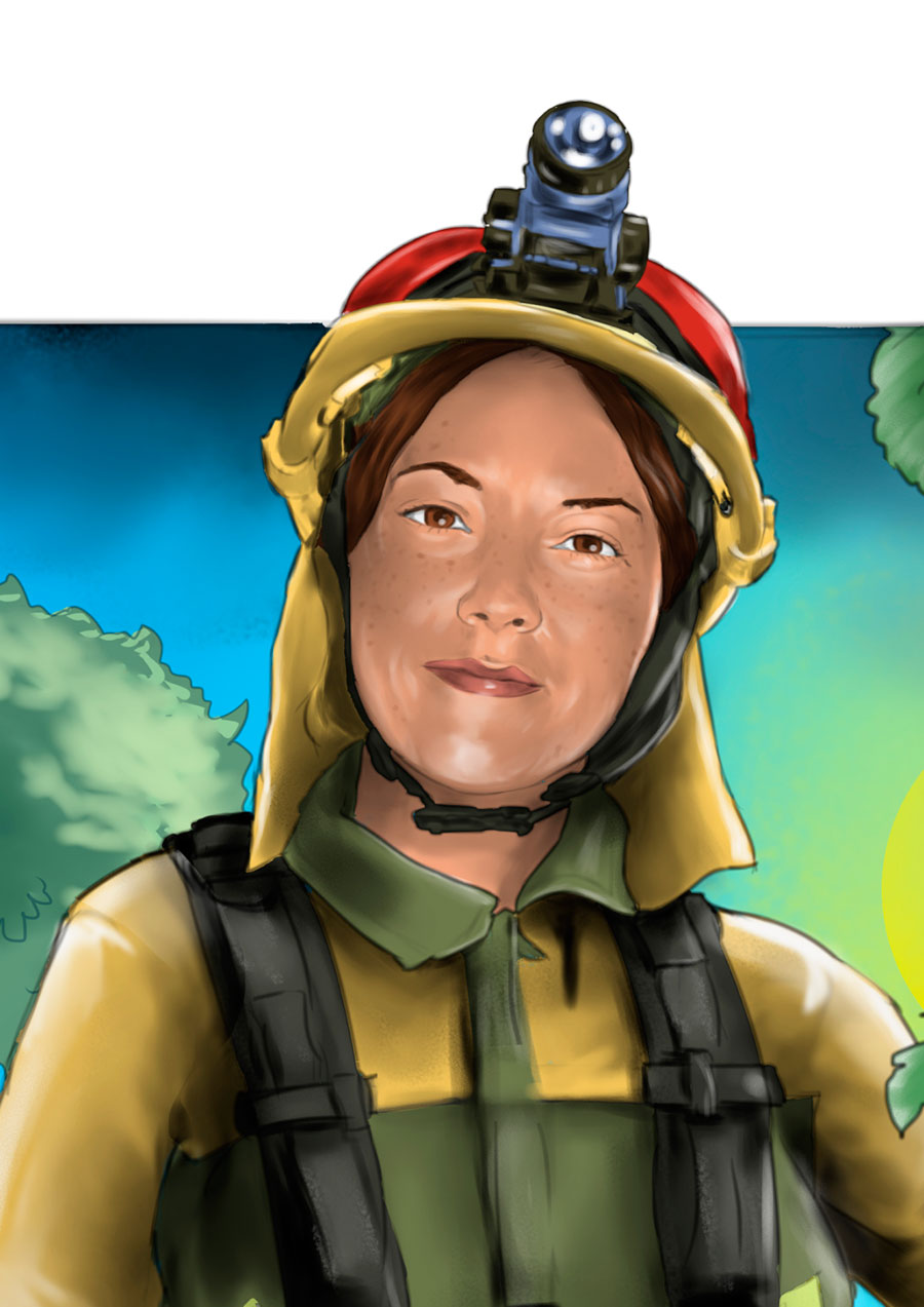 Detalle 2 Retrato de una bombera forestal de la empresa Geacam de Cuenca