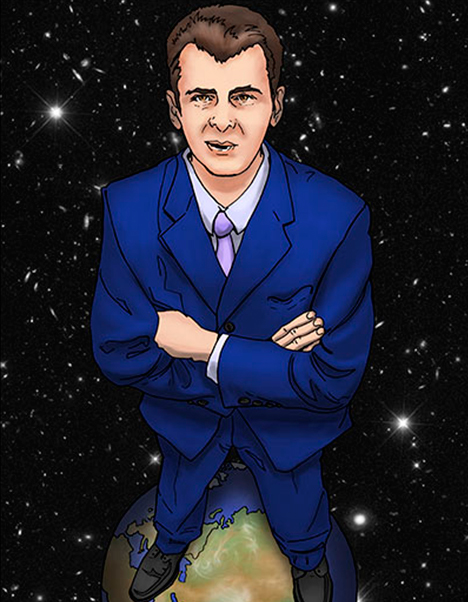Detalle 1 Ilustración Mikhail Prokhorov formato cómic. Mikhail Prokhorov triunfando en la vida, ideal para realizar un retrato familiar de estilo original.