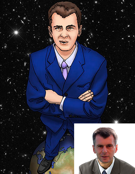 Detalle 4 Ilustración Mikhail Prokhorov formato cómic. Mikhail Prokhorov triunfando en la vida, ideal para realizar un retrato familiar de estilo original.