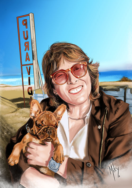 Detalle 1 Retrato de una mujer en una playa de Salou, retratada junto a su mascota