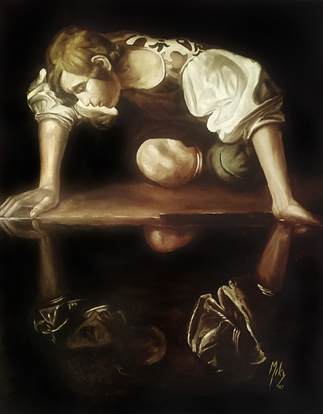 Detalle 1 Imitación y realización del Narciso de Caravaggio. Versión Miky