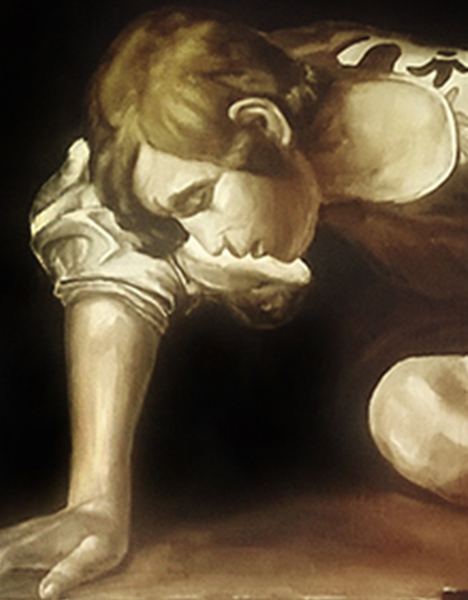 Detalle 2 Imitación y realización del Narciso de Caravaggio. Versión Miky
