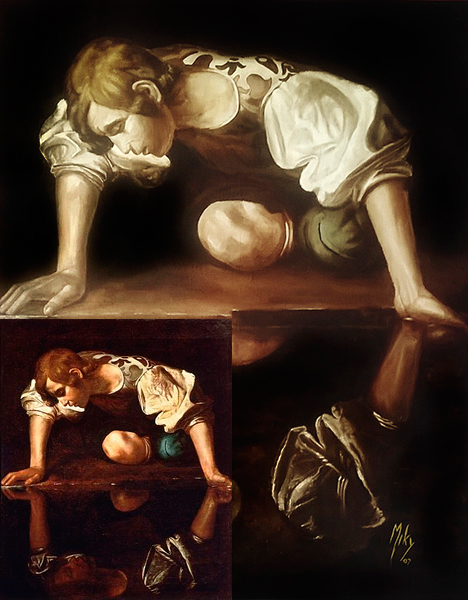 Imitación y realización del Narciso de Caravaggio. Versión Miky