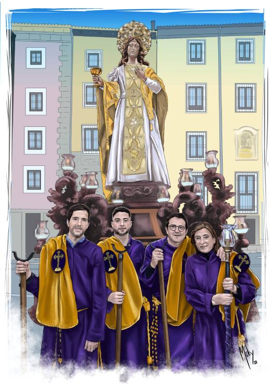 Retrato de una familia, vestidos de nazarenos del paso de Maria Magdalena  de Cuenca