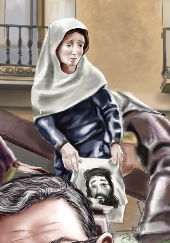 Detalle 4 Retrato de dos nazarenos de la hermandad de la Verónica de Semana Santa de Cuenca