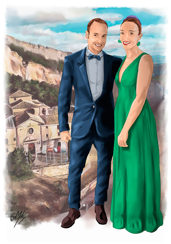 Detalle 1 Retrato de una pareja y en el fondo el Parador de Cuenca 