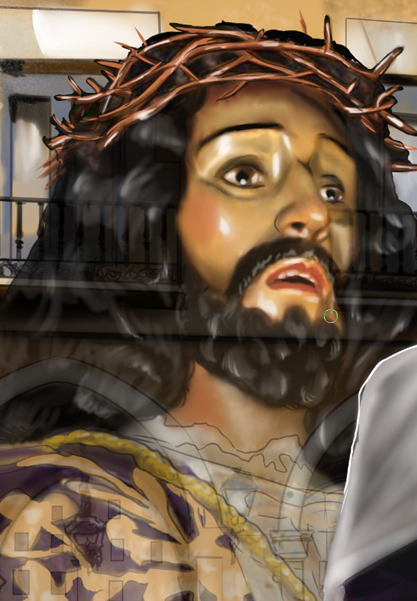 Detalle 2 Hermano mayor del paso de semana santa de Cuenca, Jesús de Medinaceli. Al fondo el Ayuntamiento de Cuenca