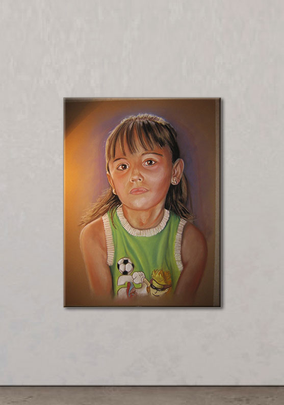 Detalle 1 Retrato de una niña realizada con pasteles sobre papel canson