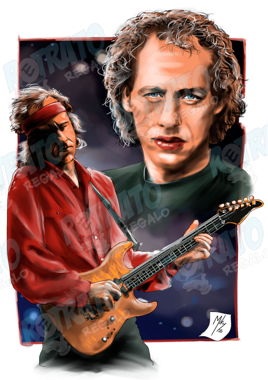 Detalle 1 Retrato de Mark Freuder Knopfler, un cantante, guitarrista, productor, cantante y compositor británico. Lider del grupo Dire Straits
