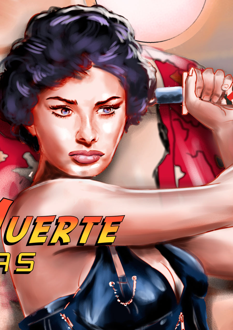 Detalle 2 Cartel de una película ficticia de Sofia Loren, karate a muerte en Arenas. Saga Peliculas Imposibles