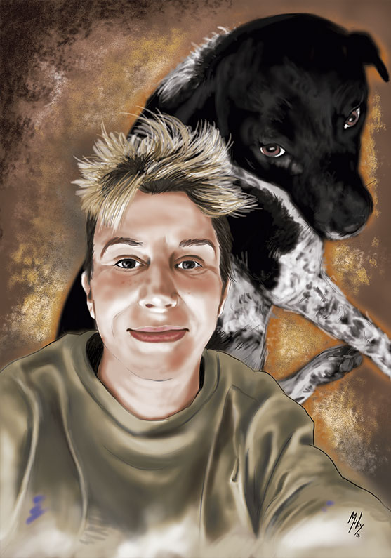 Detalle 2 Dibujo de una chica y su perro