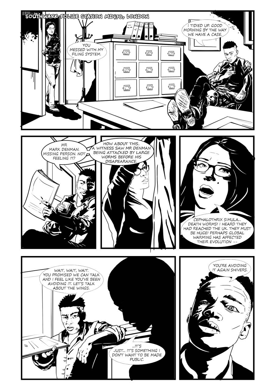 Detalle 3 <p>THE BRINK #3: Gusanos de la Muerte del Inframundo.</p>
<p>Guión: Steven Sweeney</p>
<p>Dibujo: Miky Ruizma</p>
La inspectora Sally Shivers y el inspector jefe Cameron Beckett se encargan de un caso de desaparición y se topan con demonios del infierno. ¿Tiene Clown algo que ver en esto?