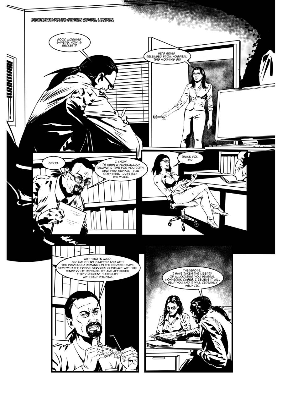 Detalle 1 <p>THE BRINK #5: Cayendo a pedazos</p>
<p>Guión: Steven Sweeney</p>
<p>Dibujo: Miky Ruizma</p>
Lady Midday regresa mientras el Superintendente King pierde la trama.
